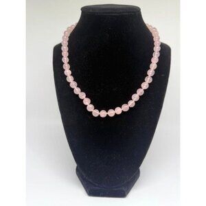 Vintage Marked Silver Clasp Pale Pink Knotted Glass Beaded Choker Necklace